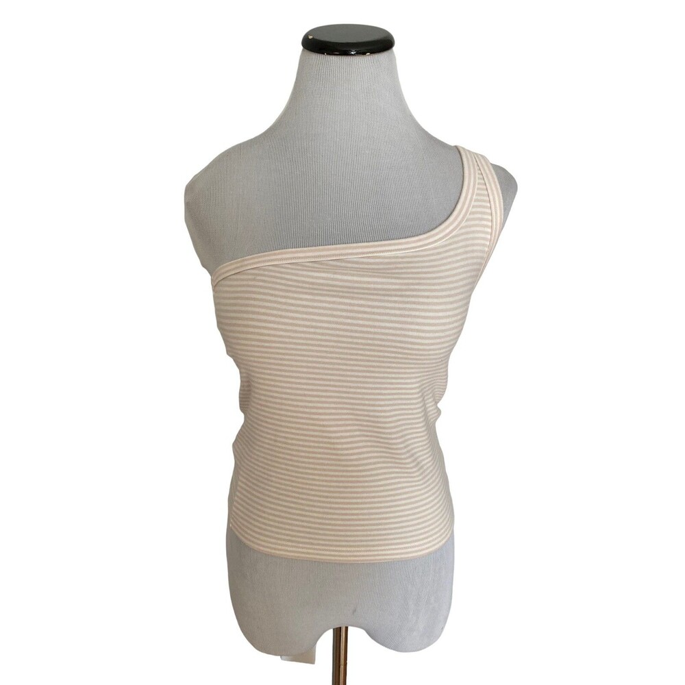 Aerie Womens Asymmetric Tank Top Size M Ivory Striped Chic French Coastal Modern
